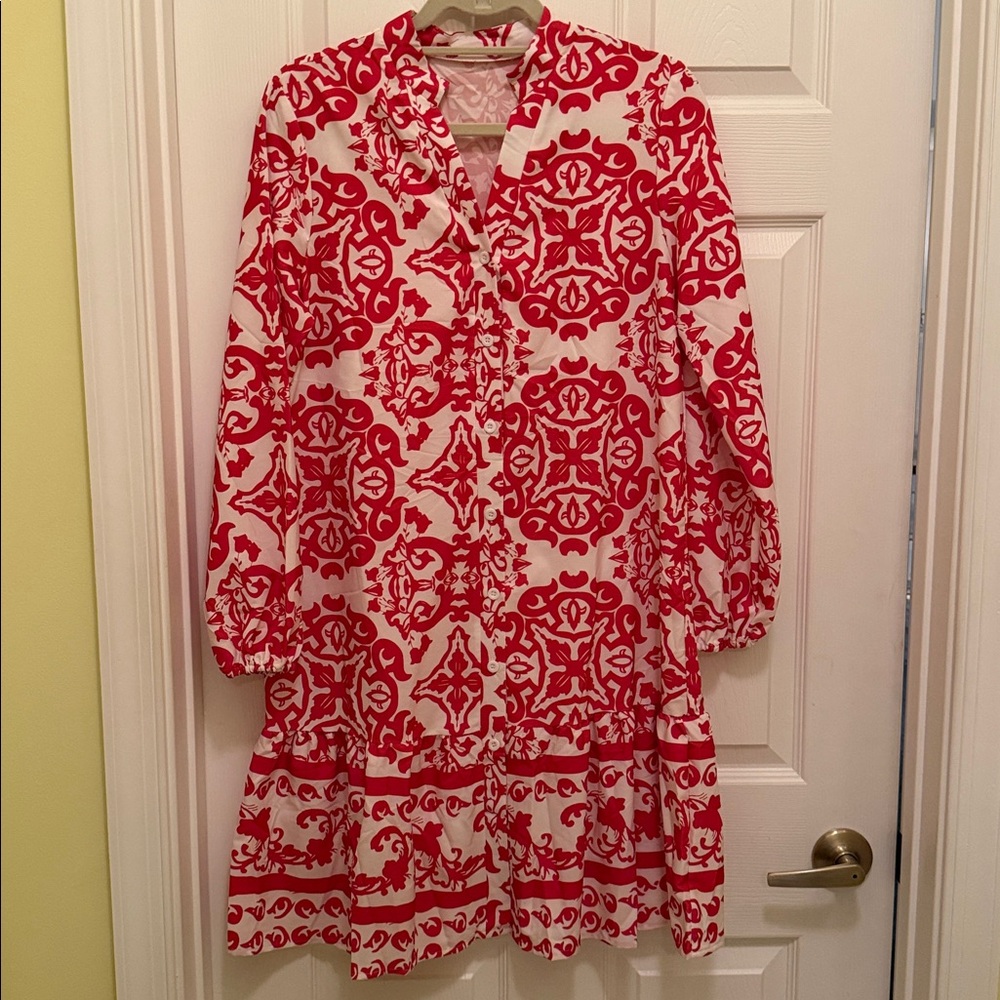 Red and White Patterned Dress
